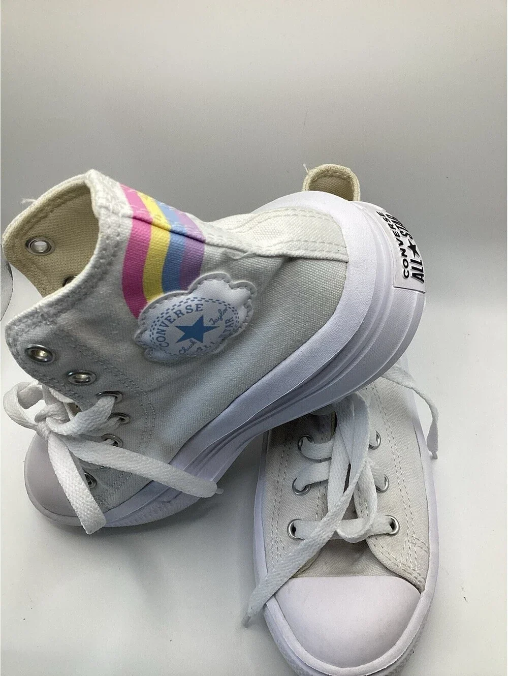 Converse All Star Platform Shoes Kids Size 3 White Rainbow High Top